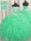 Great Handcrafted Flower Sleeveless Floor Length Beading and Ruffles and Hand Made Flower Lace Up Quinceanera Gown with Apple Green