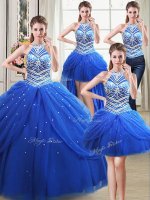 Chic Four Piece Royal Blue Halter Top Lace Up Beading and Pick Ups Vestidos de Quinceanera Sleeveless(SKU PSSW0372MTDTA2BIZ)