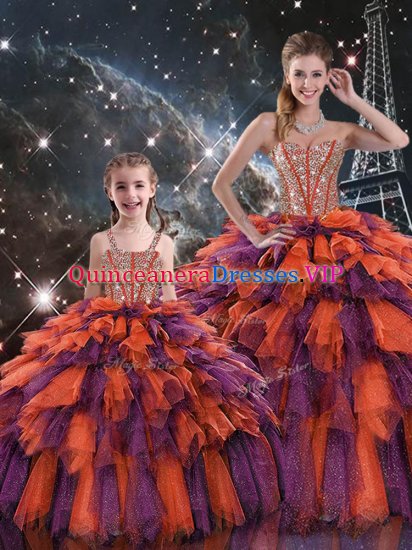 Latest Sleeveless Floor Length Beading and Ruffles and Ruffled Layers Lace Up Quinceanera Dresses with Multi-color - Click Image to Close