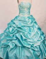 Beautiful ball gown strapless floor-length taffeta beading aqua blue quinceanera dresses FA-X-076