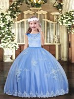 Baby Blue Zipper Child Pageant Dress Beading and Appliques Sleeveless Floor Length(SKU PAG1167-1BIZ)