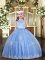 Baby Blue Zipper Child Pageant Dress Beading and Appliques Sleeveless Floor Length