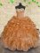 Hot Sale Beading and Appliques and Ruffles and Sequins Quince Ball Gowns Orange Lace Up Sleeveless Floor Length
