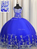 Clearance Organza Halter Top Sleeveless Lace Up Beading and Appliques Vestidos de Quinceanera in Royal Blue(SKU PSSW0416-1BIZ)