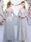 Spectacular Grey Dama Dress Wedding Party with Lace and Belt Off The Shoulder 3 4 Length Sleeve Lace Up