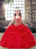 Cute Red Sleeveless Beading and Ruffles Floor Length Child Pageant Dress