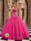 Angel Fire Hot Pink Organza Ball Gown Quinceanera Dress With Beaded Decorate