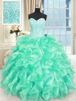 Excellent Turquoise Sweetheart Lace Up Beading and Ruffles Quinceanera Dresses Sleeveless(SKU PSSW0280BIZ)