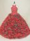 Dynamic Multi-color Ball Gowns Halter Top Sleeveless Embroidery Lace Up 15th Birthday Dress Brush Train