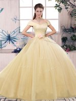 Short Sleeves Lace Up Floor Length Lace and Hand Made Flower Sweet 16 Dresses