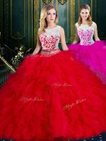 Nice Red Scoop Zipper Lace and Ruffles Quinceanera Gowns Sleeveless