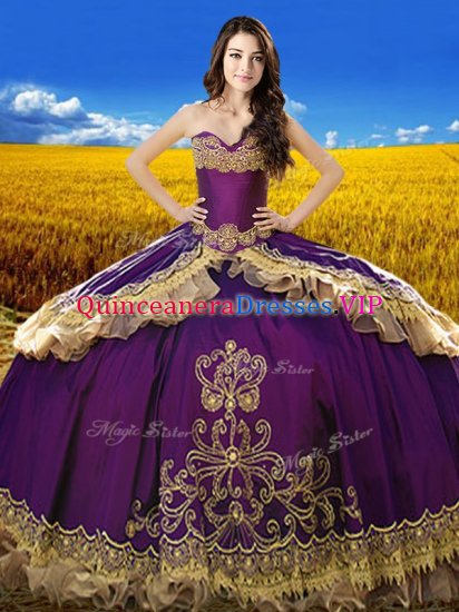 Inexpensive Purple Sweetheart Lace Up Beading and Embroidery 15 Quinceanera Dress Sleeveless - Click Image to Close