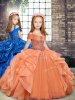 Custom Fit Straps Sleeveless Organza Little Girls Pageant Gowns Beading and Ruffles Lace Up