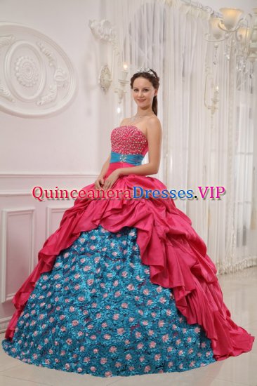 Sioux City Iowa/IA Perfect Red and Blue Quinceanera Dress For Strapless Taffeta With glistening Beading Ball Gown - Click Image to Close