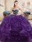Eye-catching Sleeveless Organza Floor Length Lace Up Quinceanera Dress in Purple with Beading and Ruffles