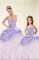Customized Ruffled Floor Length Ball Gowns Sleeveless Lavender Quince Ball Gowns Lace Up