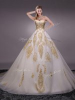 Sleeveless With Train Appliques Lace Up 15th Birthday Dress with White Brush Train(SKU YCQD0101BIZ)