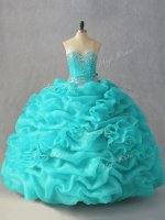 Nice Floor Length Ball Gowns Sleeveless Aqua Blue Quinceanera Dress Lace Up