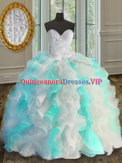 Nice Multi-color Sleeveless Floor Length Beading and Ruffles Lace Up Sweet 16 Dress - Click Image to Close
