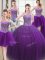 Four Piece Purple Tulle Lace Up Ball Gown Prom Dress Sleeveless Floor Length Beading