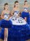 Organza Sweetheart Sleeveless Lace Up Embroidery and Ruffled Layers and Bowknot Sweet 16 Dress in Royal Blue