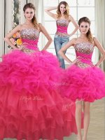 Discount Three Piece Multi-color Strapless Lace Up Beading and Ruffles and Ruffled Layers and Sequins 15 Quinceanera Dress Sleeveless