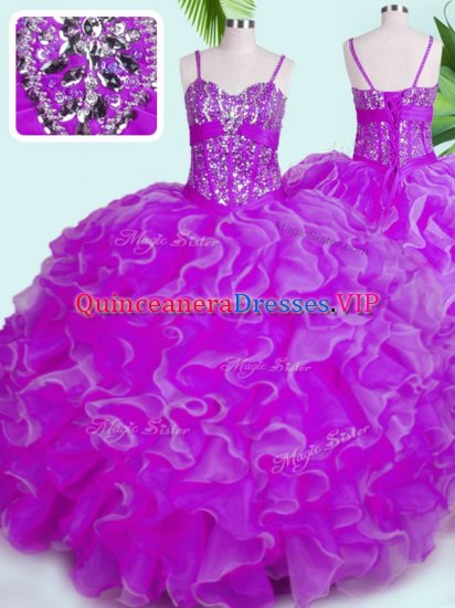 Fuchsia Sleeveless Organza Lace Up Quinceanera Gowns for Military Ball and Sweet 16 and Quinceanera - Click Image to Close