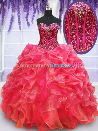 Sweetheart Sleeveless Lace Up 15 Quinceanera Dress Coral Red Organza - Click Image to Close