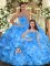 Sleeveless Floor Length Ruffles Lace Up Quinceanera Gown with Baby Blue