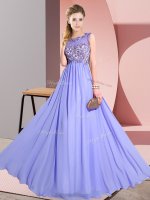 Luxury Sleeveless Chiffon Floor Length Backless Damas Dress in Lavender with Beading and Appliques