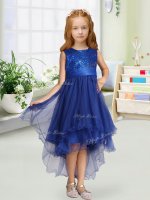 Organza Scoop Sleeveless Zipper Sequins and Bowknot Pageant Dress in Royal Blue