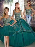 Teal Sleeveless Tulle Lace Up Quinceanera Dresses for Military Ball and Sweet 16 and Quinceanera