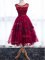 Decent Scoop Sleeveless Quinceanera Court Dresses Tea Length Lace Fuchsia Lace