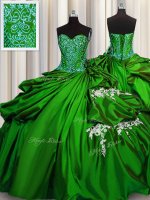 Fashionable Green Ball Gowns Taffeta Sweetheart Sleeveless Beading and Appliques Floor Length Lace Up Vestidos de Quinceanera