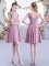 Beautiful A-line Quinceanera Court of Honor Dress Pink Straps Chiffon Cap Sleeves Mini Length Zipper