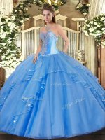 Perfect Baby Blue Sleeveless Beading and Ruffles Floor Length Vestidos de Quinceanera