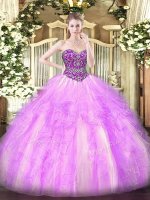 Traditional Sleeveless Beading and Ruffles Lace Up Quinceanera Dress