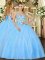 Floor Length Baby Blue Quinceanera Gowns Organza Sleeveless Beading and Appliques