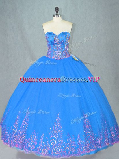 Enchanting Beading and Embroidery Sweet 16 Quinceanera Dress Blue Lace Up Sleeveless Floor Length - Click Image to Close