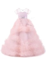 Floor Length Backless Party Dress Baby Pink for Wedding Party with Beading and Ruffles(SKU SWLG190BIZ)