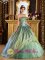 Florence Kentucky/KY Appliques Discount Olive Green Quinceanera Dress Strapless Ruched Bodice Taffeta and Organza Ball Gown