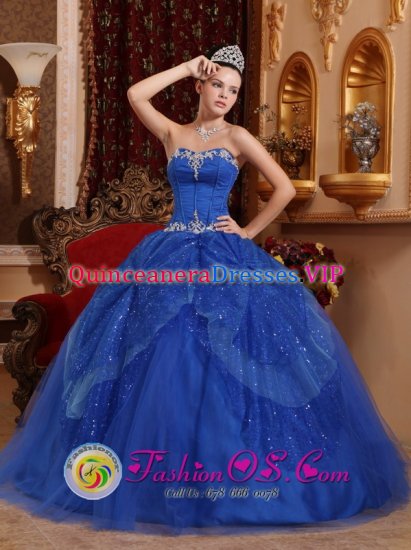 Palmyra Missouri/MO Appliques and Beading Blue For Affordable Quinceanera Dress Sweetheart Tulle - Click Image to Close