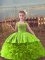 Sleeveless Embroidery Lace Up Winning Pageant Gowns with Yellow Green Sweep Train