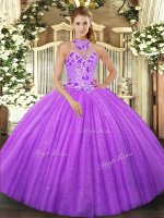 Cute Floor Length Lavender Quinceanera Dresses Halter Top Sleeveless Lace Up