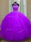 Halter Top Tulle Sleeveless Floor Length Quinceanera Gown and Beading and Sequins