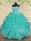 Dramatic Aqua Blue Organza Lace Up Sweet 16 Quinceanera Dress Sleeveless Floor Length Beading and Ruffles and Ruching