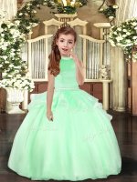 Custom Made Apple Green Ball Gowns Beading Little Girls Pageant Dress Backless Organza Sleeveless Floor Length