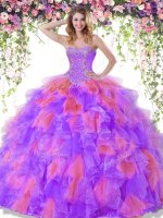 Sleeveless Floor Length Beading Lace Up Quinceanera Dress with Multi-color