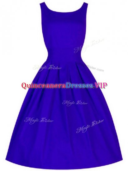 Sleeveless Taffeta Knee Length Lace Up Dama Dress for Quinceanera in Blue with Ruching - Click Image to Close