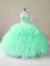 Deluxe Apple Green Ball Gowns Tulle Sweetheart Sleeveless Beading and Ruffles Floor Length Lace Up Sweet 16 Dresses